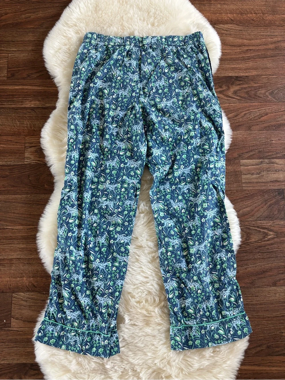 J.Crew Fauna Floral Blue Spotted Leopard Cotton Poplin Pajama Set Medium